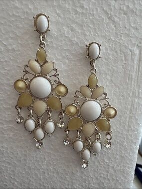 Women's White and Cream Chandelier Earrings - Elegant Drop Statement